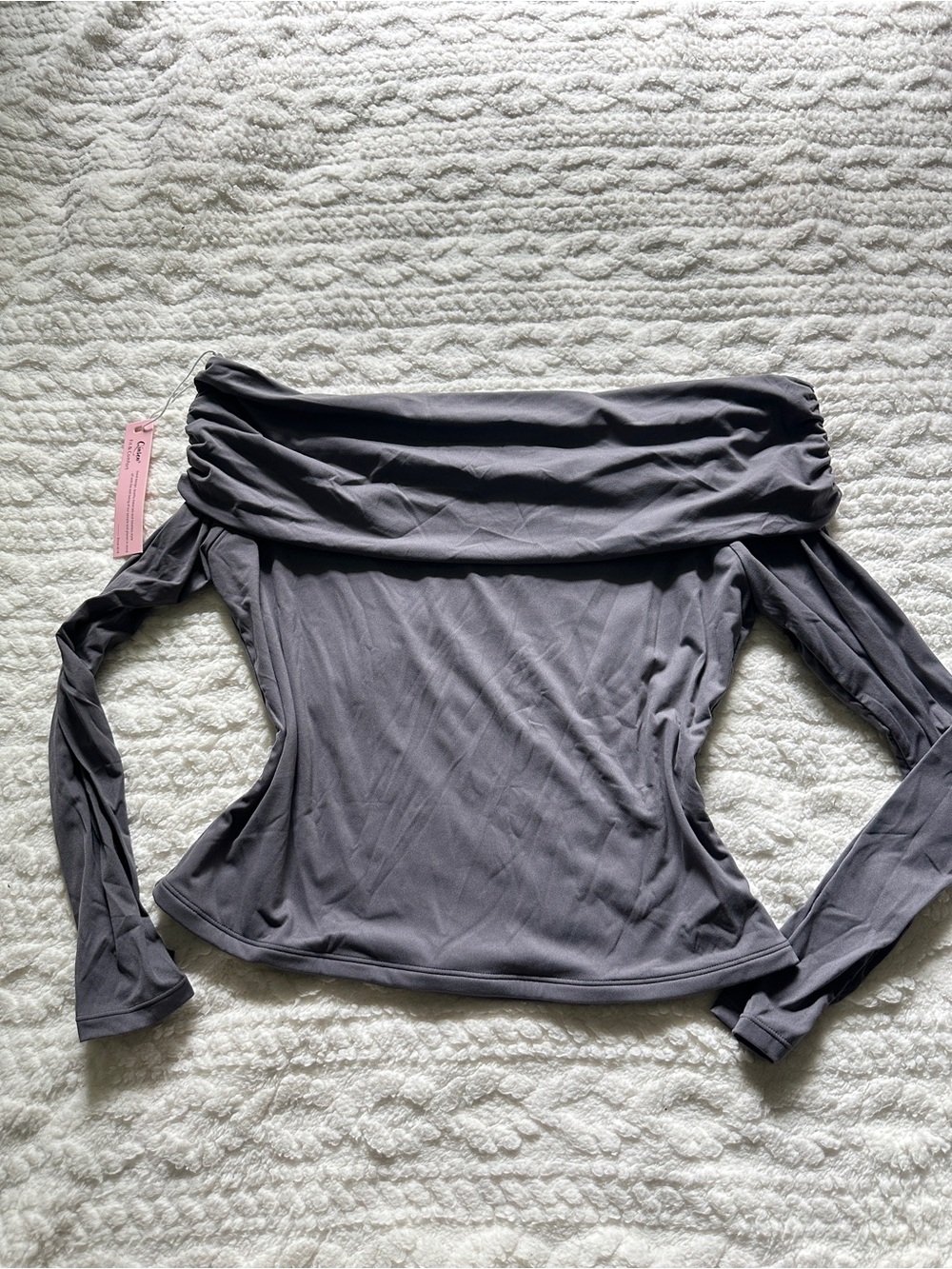 Off-Shoulder Long Sleeve Top in Charcoal Gray